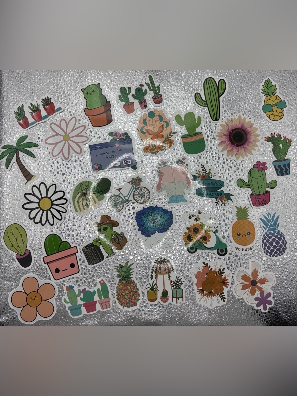 30 Cactus Stickers Flowers Plant Pineapple Green Blue Yellow Pink 2x2in